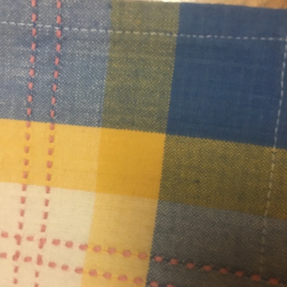 Set of 7 Plaid Cotton Napkins Yellow Blue Pink Check Farmhouse Cottage Core